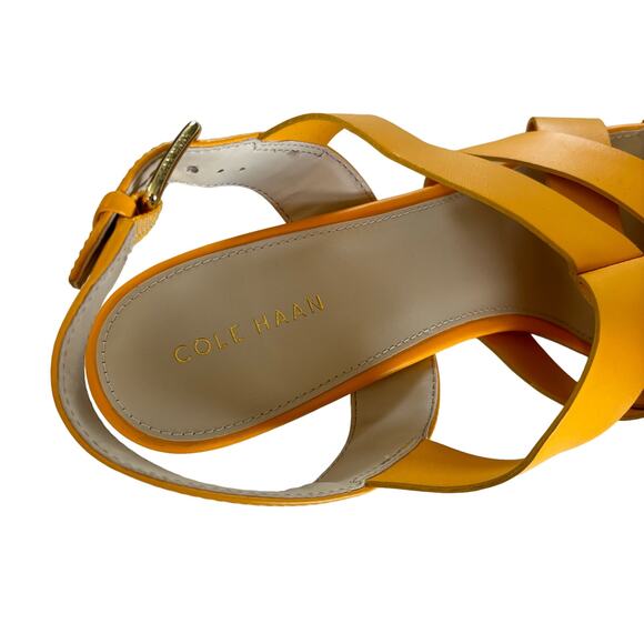 Cole Haan Jamie Radiant Yellow Leather Block Heel Crossover Strap Sandals Size 8 - Picture 8 of 8
